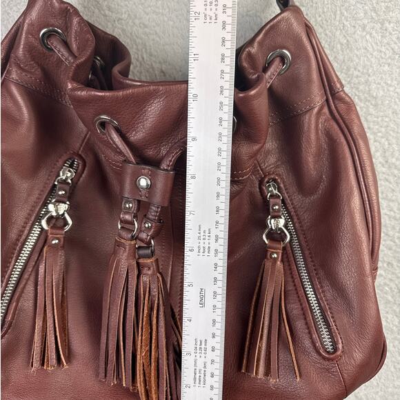 B. Makowski Mahogany Bucket Bag Shoulder Bag Soft Leather Silver Hardware - Picture 5 of 9